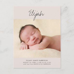 Statement Name Neutral Tan Photo Baby Notice Briefkaart