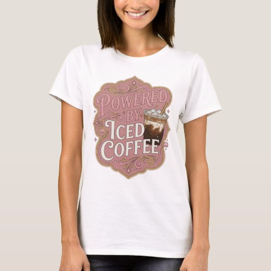Statement Roze POWERED BY ICED COFFEE Design T-shirt (Voorkant)