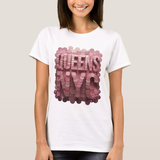 Statement Roze QUEENS NYC Slogan Ontwerp T-shirt (Voorkant)