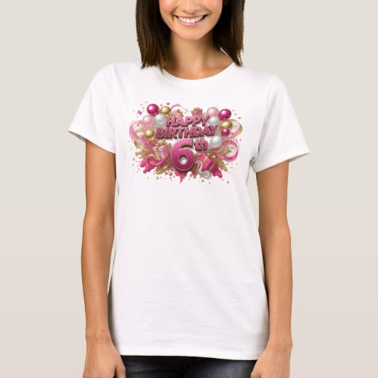 Statement Roze VERJAARDAG 6DE Shirt Ontwerp (Voorkant)