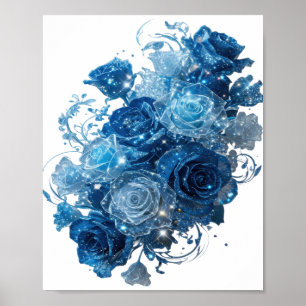 Statement Zilver BLAUWE ROZEN Tekst Design Poster