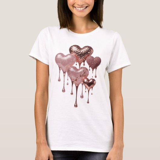 Statement Zilver ROSE GOLD HEARTS Slogan T-shirt (Voorkant)