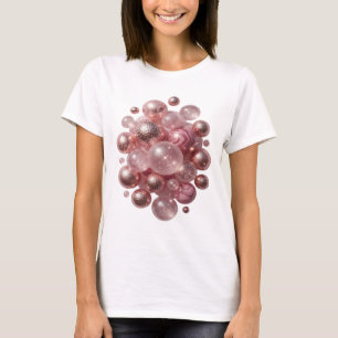Statement Zilver ROZE GLAS BUBBELS 3D Tekst Kunst T-shirt