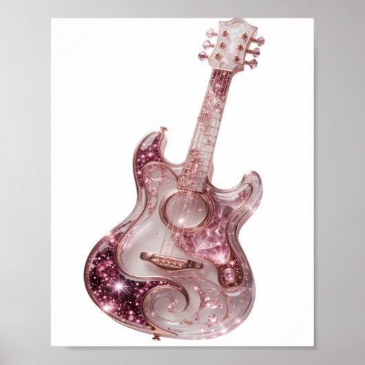 Statement Zilver ROZE GLITTER GITAAR Design Poster (Voorkant)