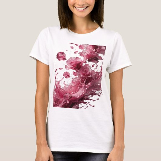 Statement Zilver WATERFALLING ROSES Grafische T-sh T-shirt (Voorkant)