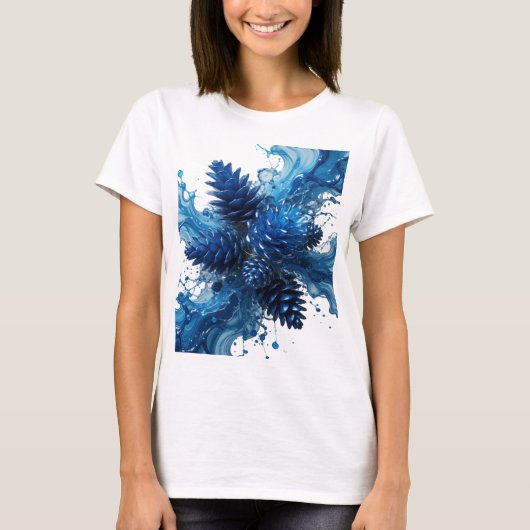 Statement Zilveren BLAUWE FLORALE SPATTEN Shirt On (Voorkant)