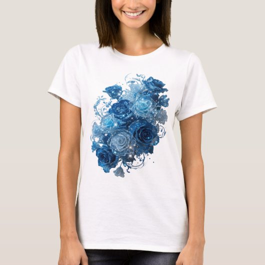 Statement Zilveren BLAUWE ROZEN Tekst Design T-shirt (Voorkant)