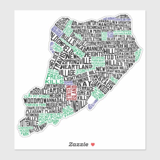 Staten Island New York Word Art Map Sticker (Vel)