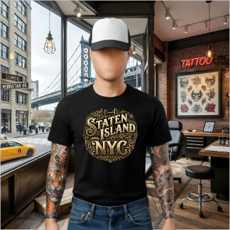 Staten Island NYC Weelderige Gouden Veerbrug Kunst T-shirt