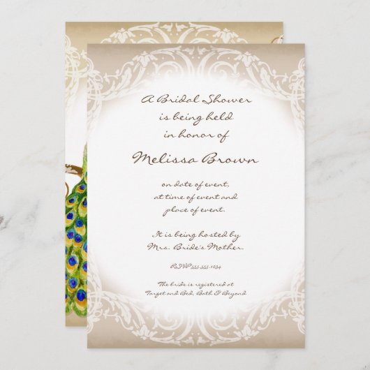 statige pauw werveltak bruiloft uitnodiging (Voorkant / Achterkant)