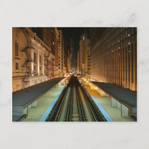 Station Chicago 'L' bij nacht Briefkaart