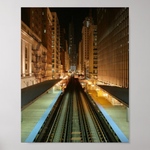 Station Chicago 'L' bij nacht Poster