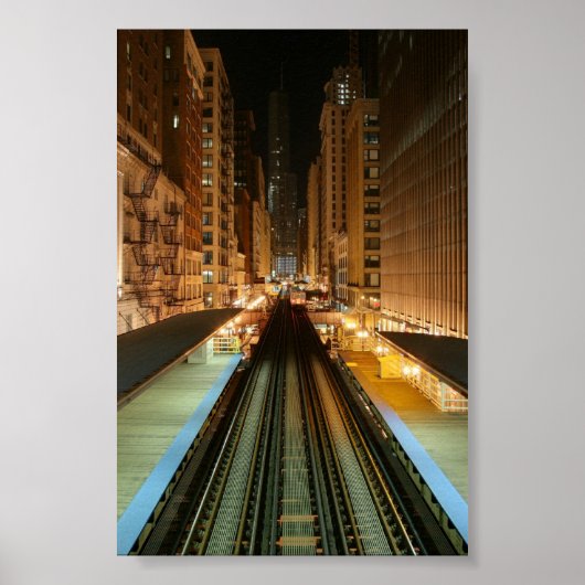 Station Chicago 'L' bij nacht Poster (Voorkant)