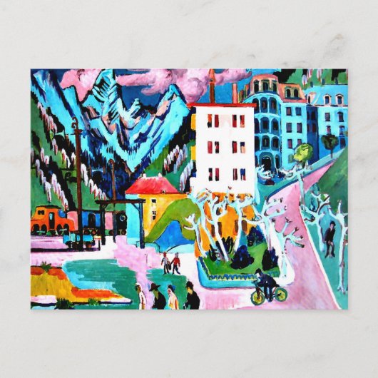 Station in Davos, Ernest Ludwig Kirchner schilderi Briefkaart (Voorkant)
