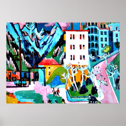 Station in Davos, Ernest Ludwig Kirchner schilderi Poster (Voorkant)