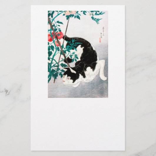 STATION : JAPANESE WOODBLOCK : Kat met tomaat Briefpapier (Voorkant)