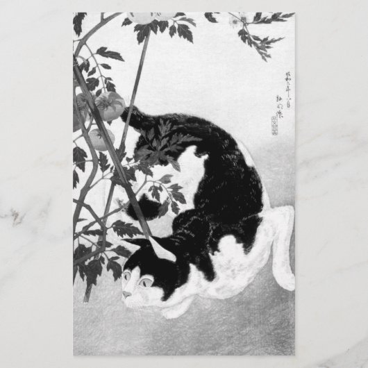 STATION : JAPANESE WOODBLOCK : Kat met tomaat Briefpapier (Achterkant)