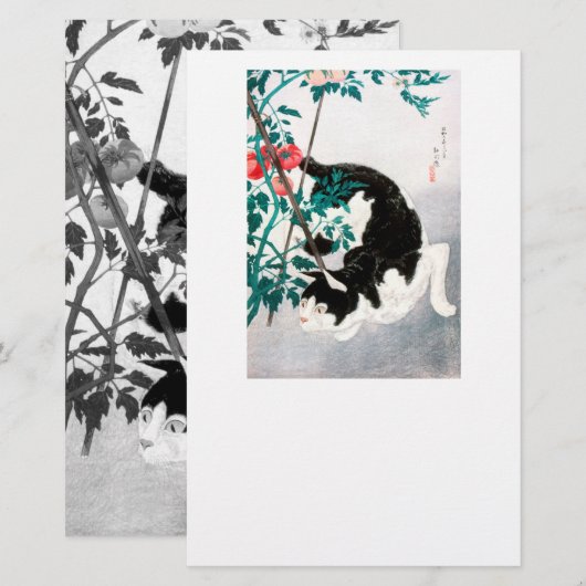 STATION : JAPANESE WOODBLOCK : Kat met tomaat Briefpapier (Voorkant / Achterkant)