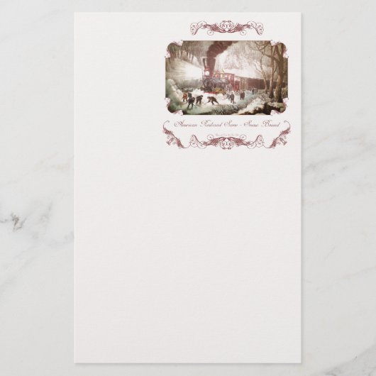 station met aan de sneeuw gebonden treinen briefpapier (Voorkant)