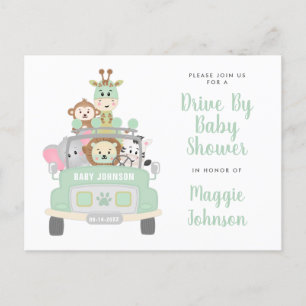 Station met Animal Safari Cute Mint Green Baby sho Uitnodiging Briefkaart
