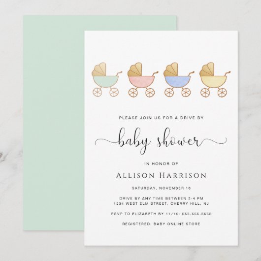 Station met Baby shower Retro Carrightparade Kaart (Voorkant / Achterkant)