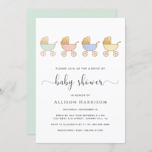 Station met Baby shower Retro Carrightparade Kaart