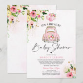 Station met Baby shower Uitnodiging Roze Floral Sh (Voorkant / Achterkant)