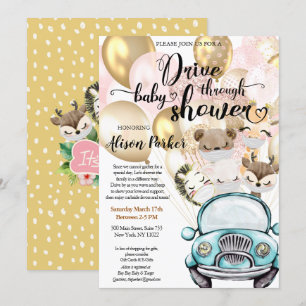Station op Baby shower voor GIRL Safari Friends Kaart