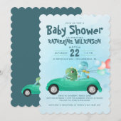 Station op | Uitnodiging tot Baby shower Dinosaur (Voorkant / Achterkant)