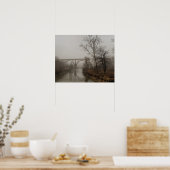 Station Road Bridge in the Fog (kleur) Poster (Keuken)