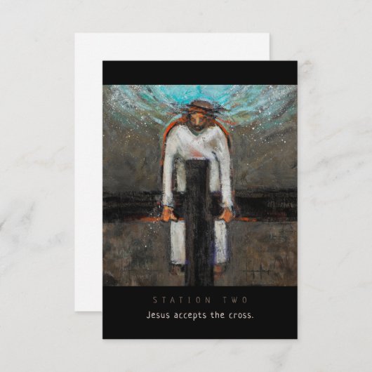 Station twee, Jezus accepteert Cross Prayer Kaart (Voorkant / Achterkant)
