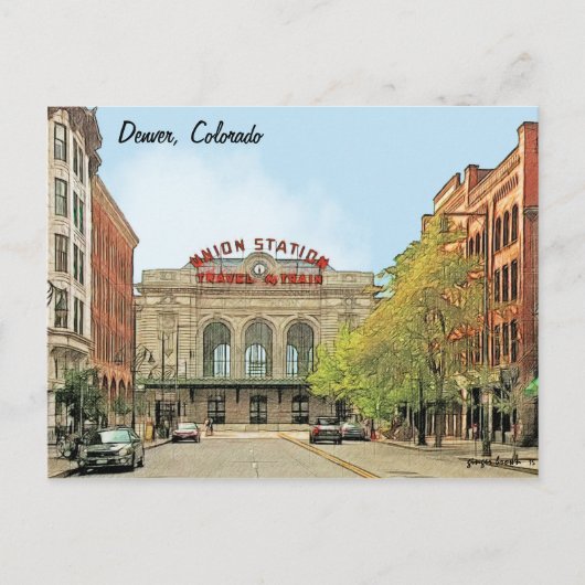 Station van de Unie, Denver, CO, reizen per trein Briefkaart (Voorkant)