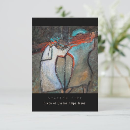 Station Vijf, Simon van Cyrene helpt, Prayer Kaart (Staand voorkant)
