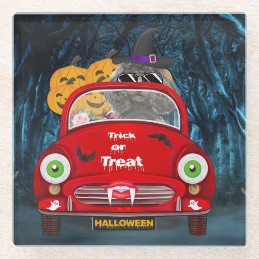 Stationair draaiende hond glazen onderzetter (Voorkant)