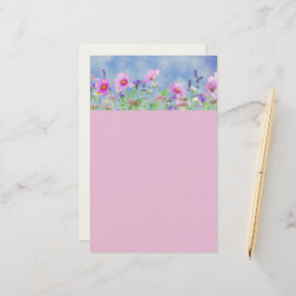 Stationair roze en blauwe bloemengestrikte schrijf briefpapier