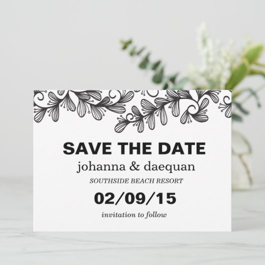 Stationaire bladeren save the date (Staand voorkant)