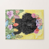 Stationaire hond met bloemen lente legpuzzel (Horizontaal)