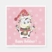 Stationaire Koe met kerstlampjes Roze papier Servet (Voorkant)
