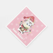 Stationaire Koe met kerstlampjes Roze papier Servet (Hoek)