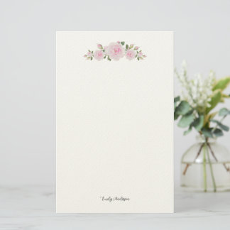 Stationary Paper with Name Soft Pink Roses Briefpapier