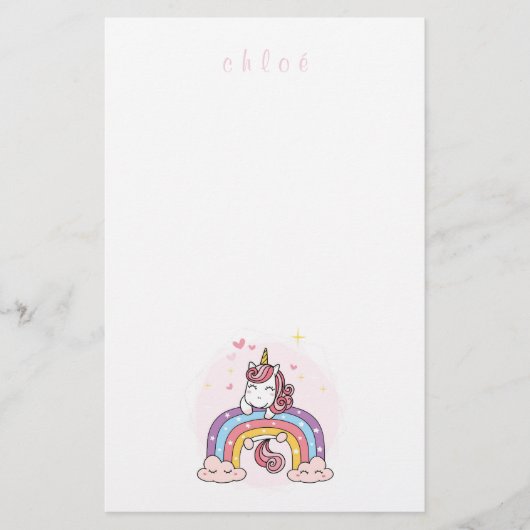 STATIONERIE VAN KINDEREN : UNICORN OP EEN RAINBOW BRIEFPAPIER (Voorkant)