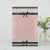 Stationery Antiek Oud Papier Roze Zwarte Bogen (Staand voorkant)