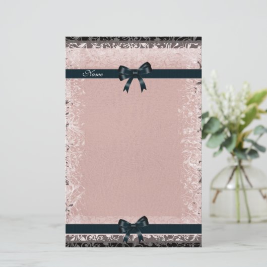 Stationery Antiek Oud Papier Roze Zwarte Bogen (Staand voorkant)