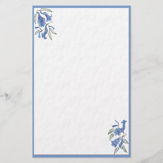 Stationery  Blauwe Bloemen Briefpapier (Voorkant)