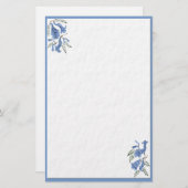 Stationery  Blauwe Bloemen Briefpapier (Voorkant / Achterkant)