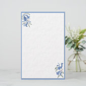 Stationery  Blauwe Bloemen Briefpapier (Staand voorkant)