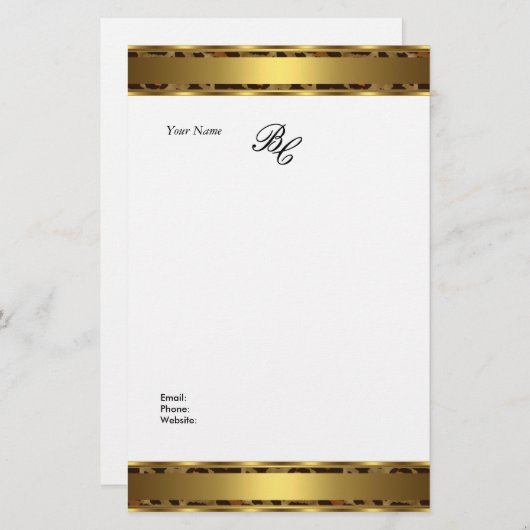 Stationery Elegant Animal Gold White Elite Briefpapier (Voorkant / Achterkant)