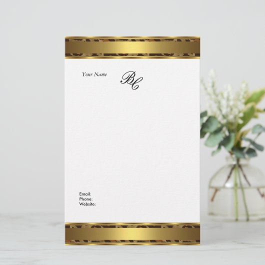 Stationery Elegant Animal Gold White Elite Briefpapier (Staand voorkant)