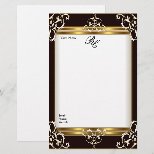 Stationery Elegant Goud Wit Zwart Elite Briefpapier (Voorkant / Achterkant)