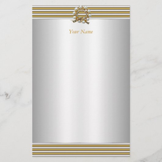 Stationery Elegant Goud Zilver Witte Parel Briefpapier (Voorkant)